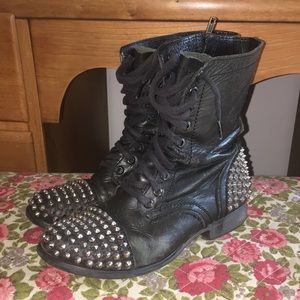 Black Steve Madden Studded Motorcycle Ankle Boots